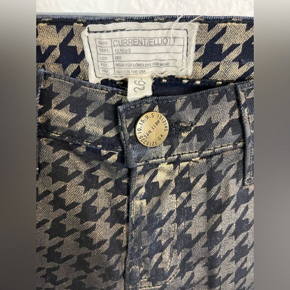 Current/Elliot Ankle Skinny Houndstooth Jeans coated in gold & black foil 26 - Picture 7 of 7